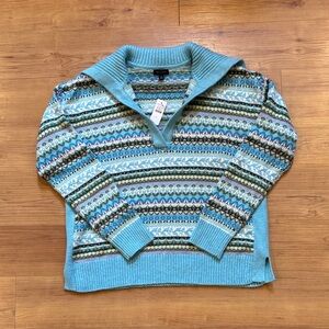 Talbots Women's Striped V-Neck Sweater - Blue, Green, Pink